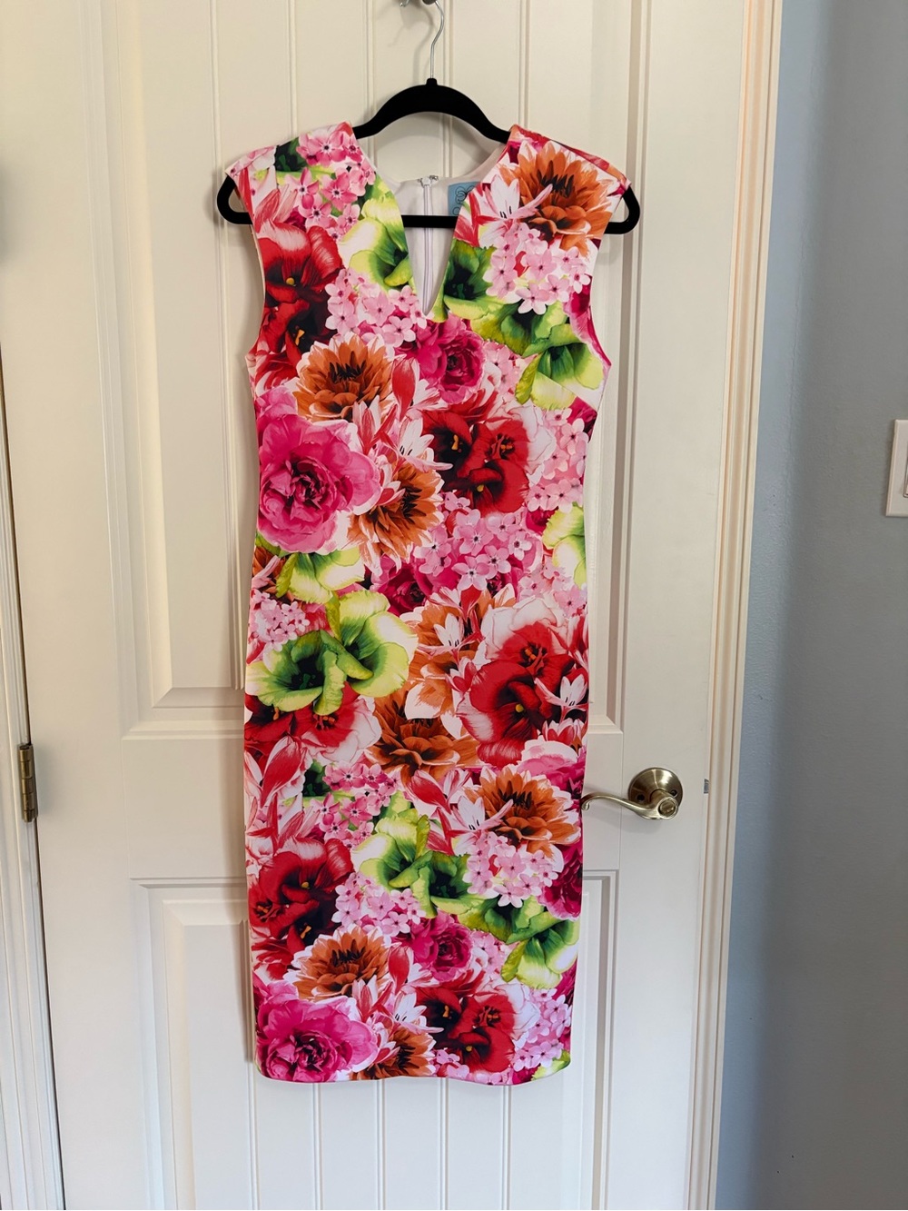 CeCe Floral Sheath Dress - Pink, Green, Red
